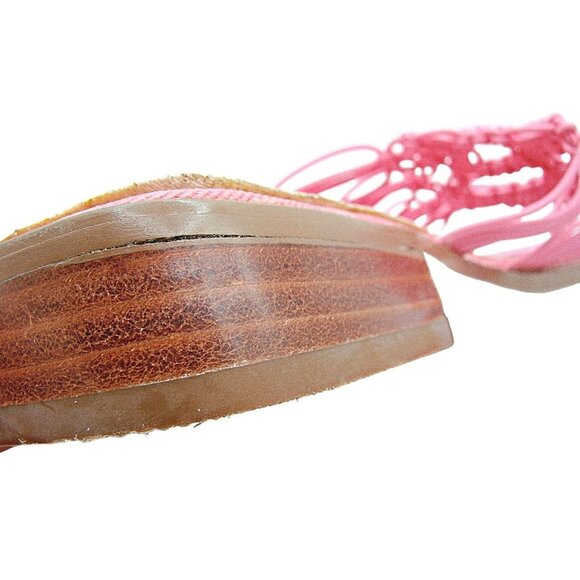 Vintage Classique Pink Square Toe Woven Laced Block Heel Sandals Womens Size 8M - Picture 12 of 12